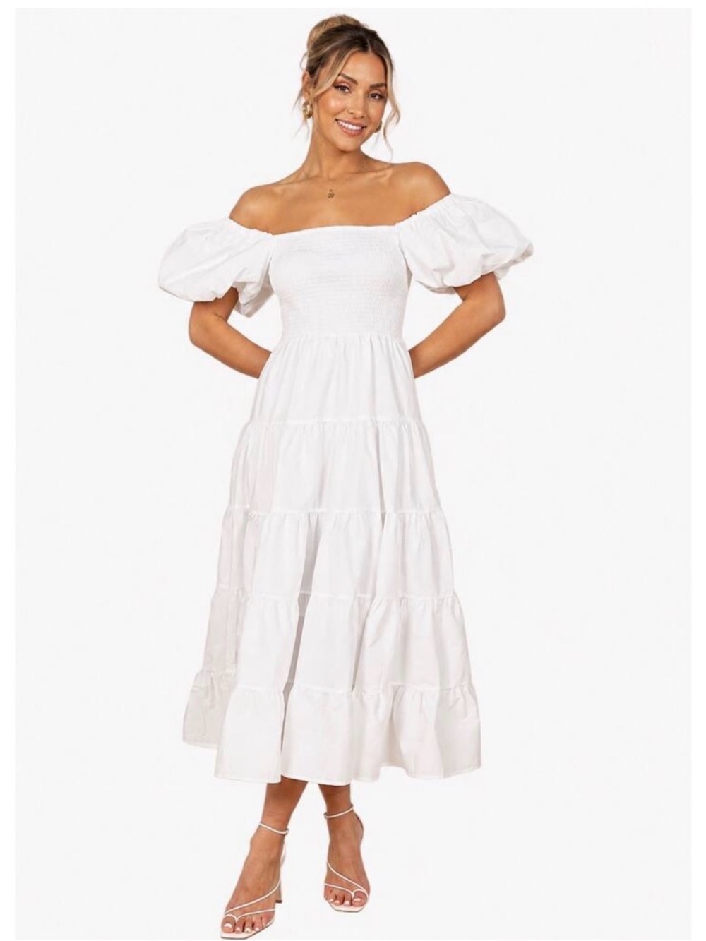 White Puff-Sleeve flowy white dress